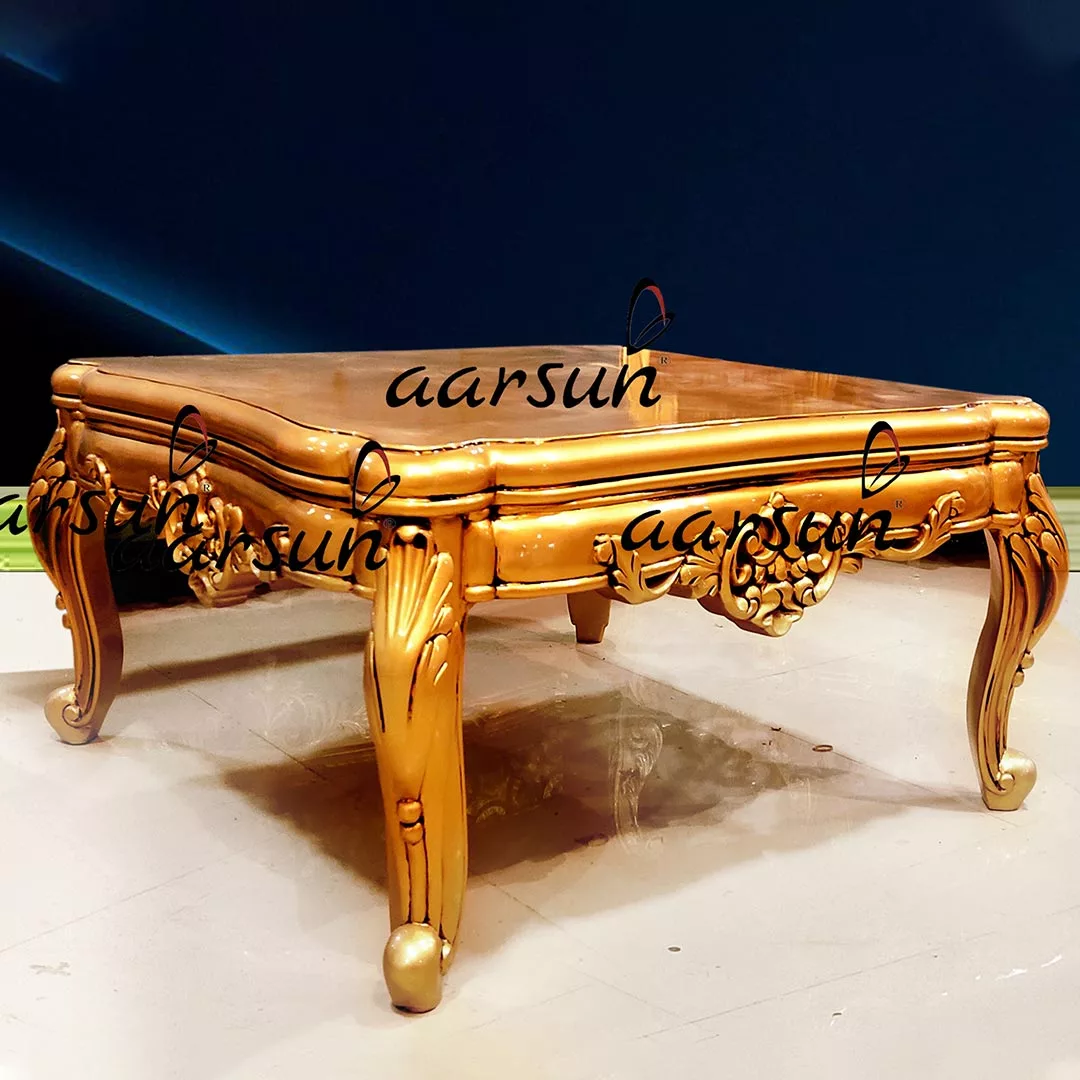 Gold Polish Center Table Teak Wood