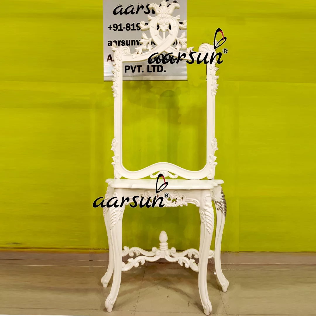 Satin White Console With Mirror Frame