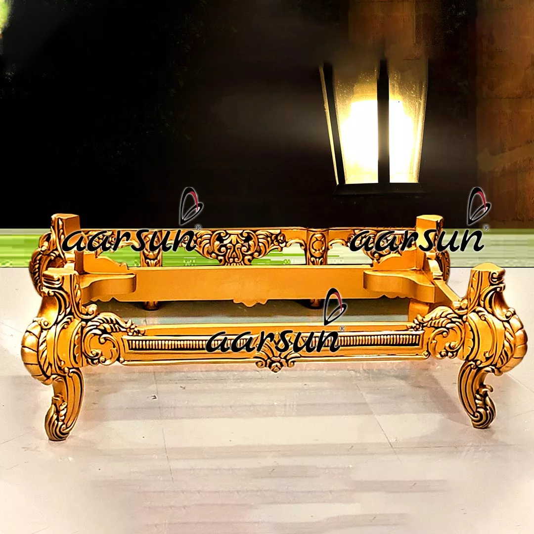 Wooden Center Table In Antique Gold Finish