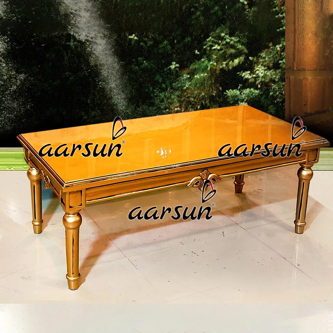 Wooden Teapoy Gold Table