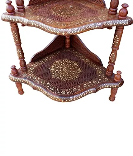 4-Shelf Corner Rack With Fine Jali Copper Brass Work view 3