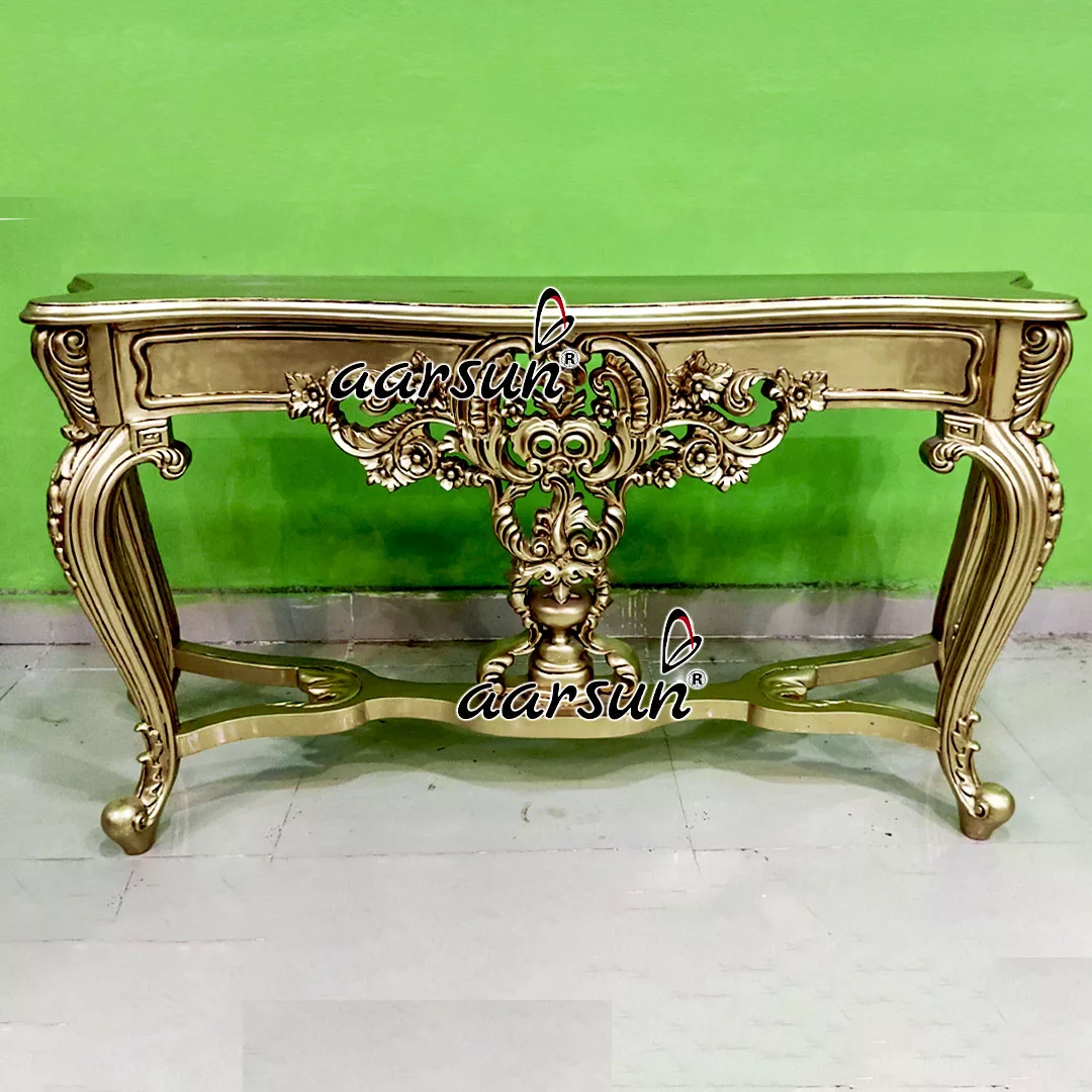 Antique Gold Finish Console Table