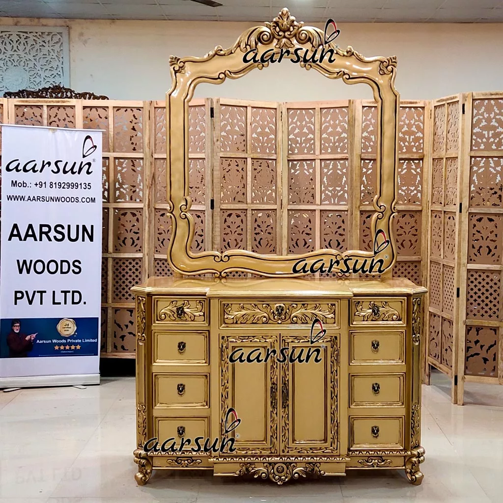 Antique Golden Dresser With Ample Designs