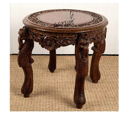 Carved Round Side Table/ Nightstand Table