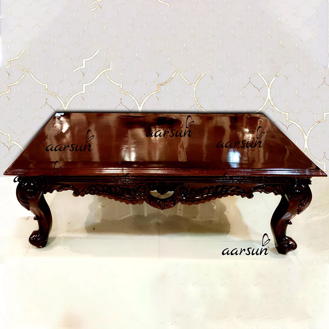 Carved Teapoy Center Table in Teak Wood view 3