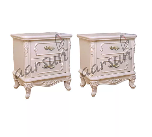 Carved Wooden Utility Table Set Of 2 Antique Style