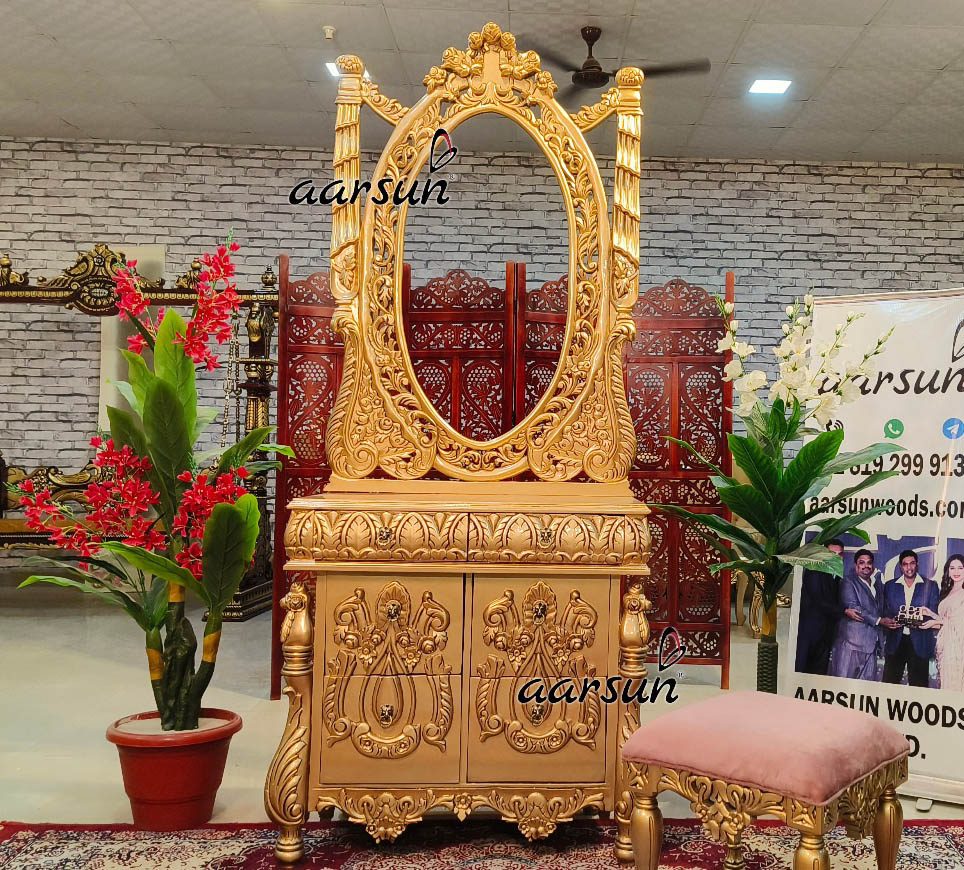 Elegant Dresser in Gold-Finish with Oval Mirror Frame view 5