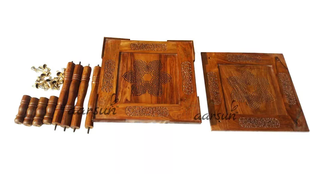 Folding Wooden Table with Brass Bells view 3
