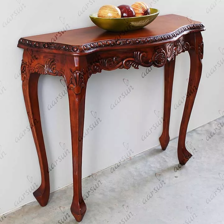 Hand-carved Designer Wood Console In Teak