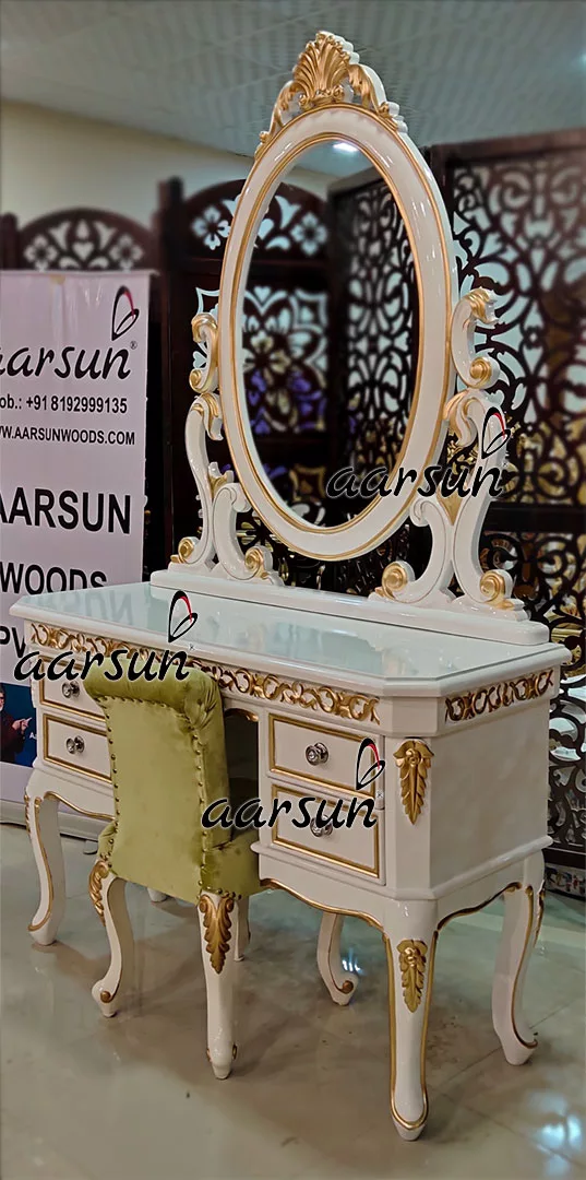 Queen’s Dresser in Royal White & Gold Highlights view 4