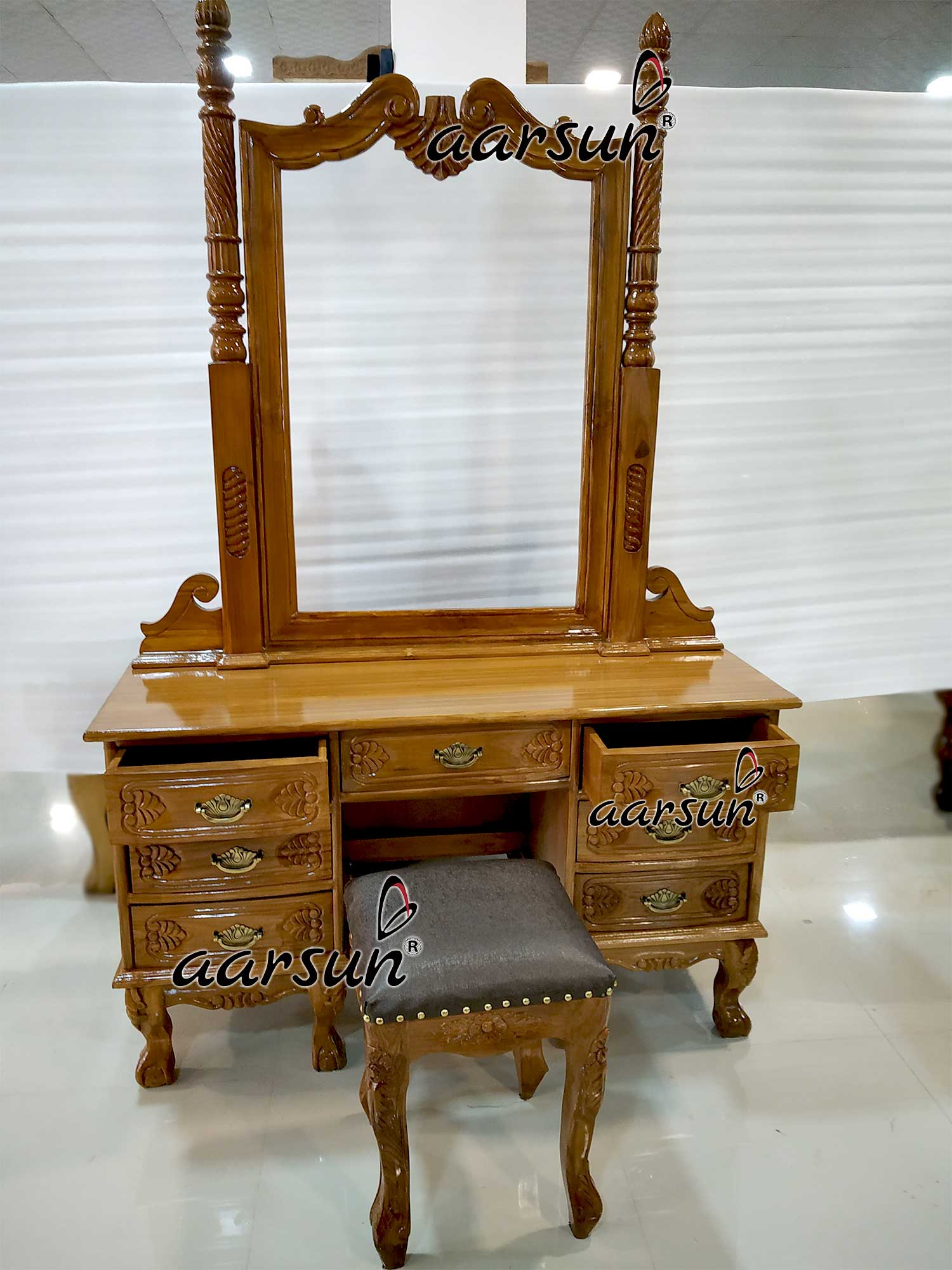Solid Wood Dresser with Stool view 4