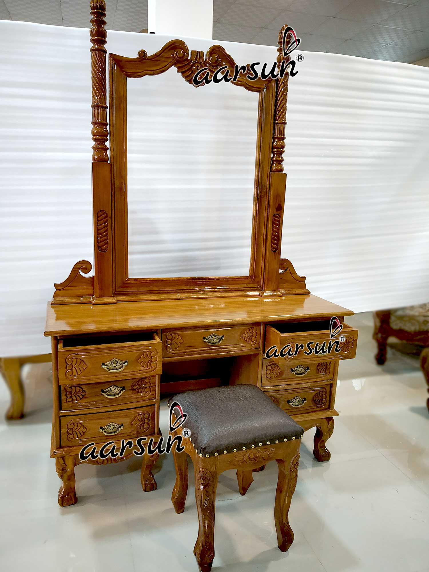 Solid Wood Dresser with Stool view 5