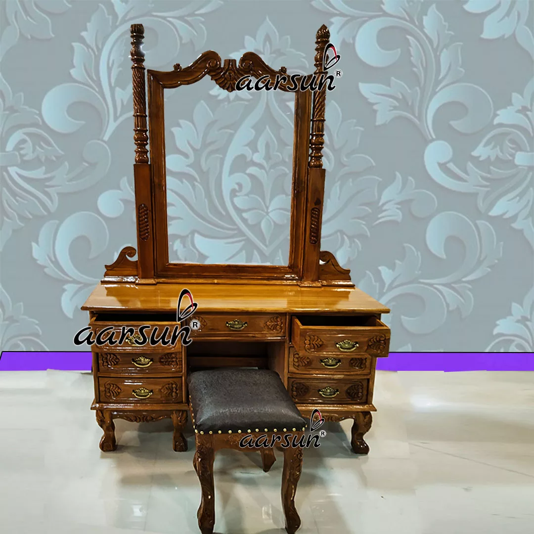 Solid Wood Dresser With Stool