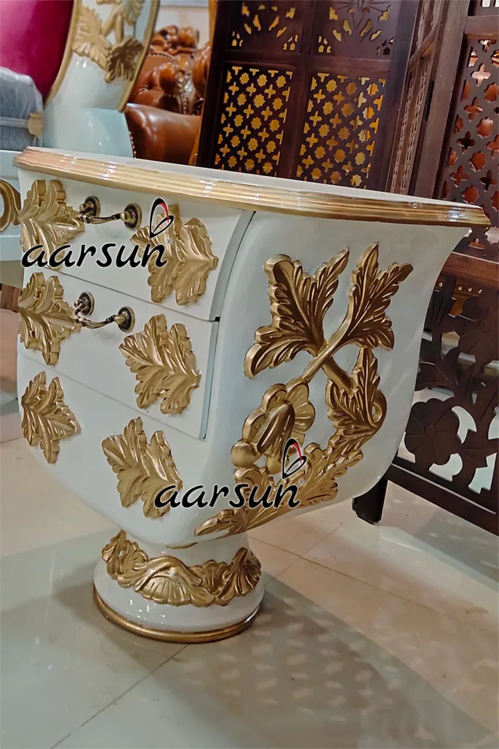 Ultra Luxurious Side Table in White & Gold view 3
