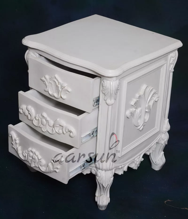 White Bedside Table Set of 2 | 3-Drawers view 4