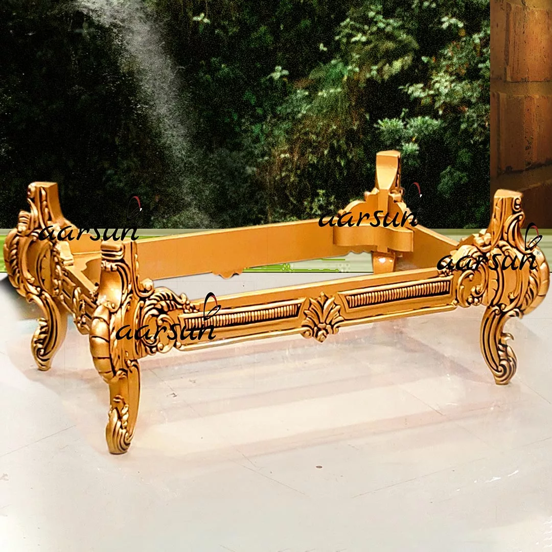 Wooden Center Table in Antique Gold Finish view 3