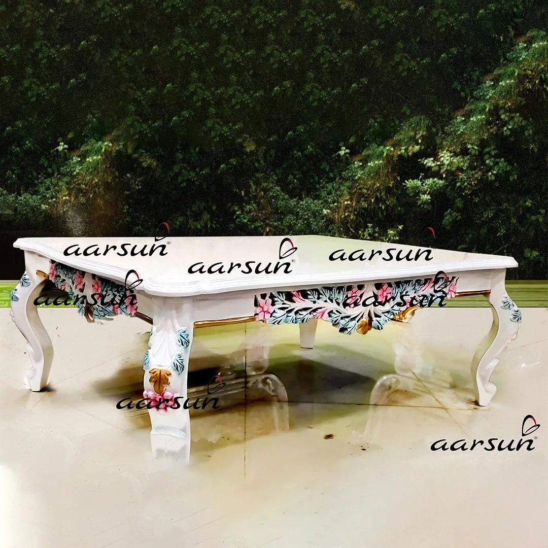 Wooden Center Table in White Polish view 3