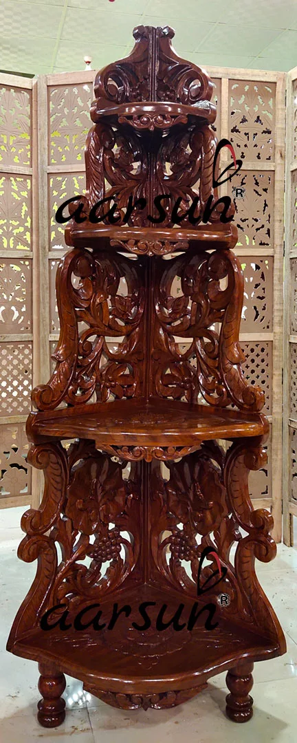 Wooden Corner Stand Dark Walnut Finish view 3
