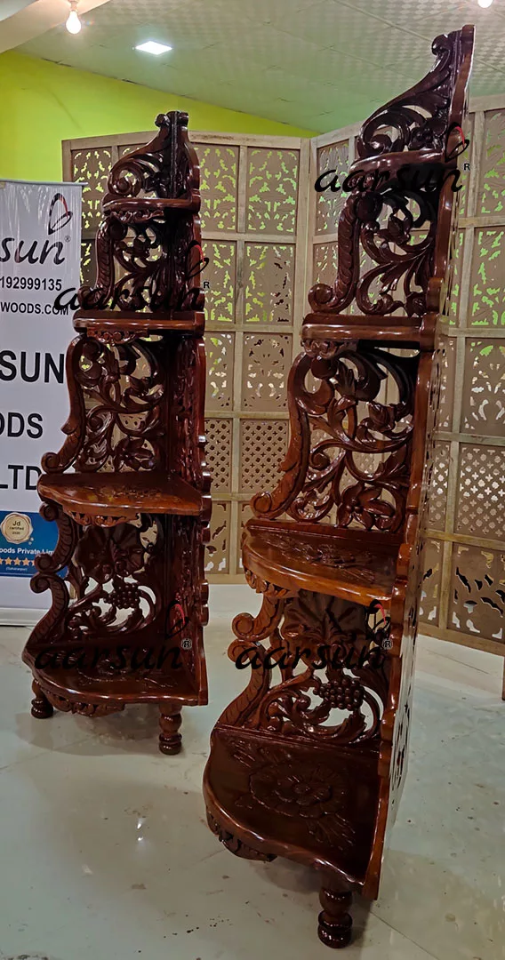 Wooden Corner Stand Dark Walnut Finish view 4