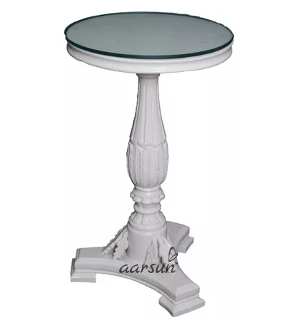 Wooden Round Center Table In White Polish